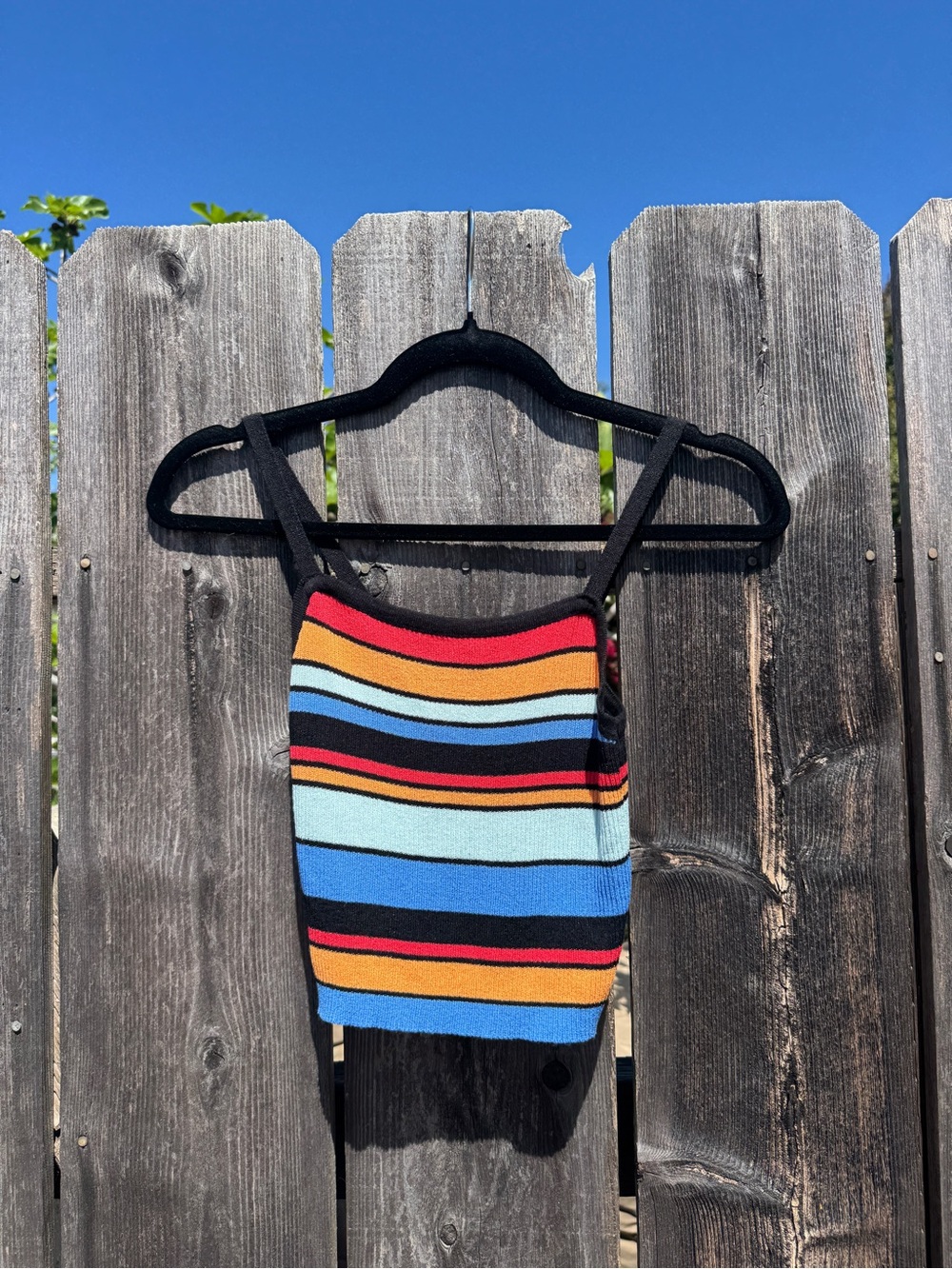 Multicolor Striped Knit Tank Top with Black Trim Crop Top